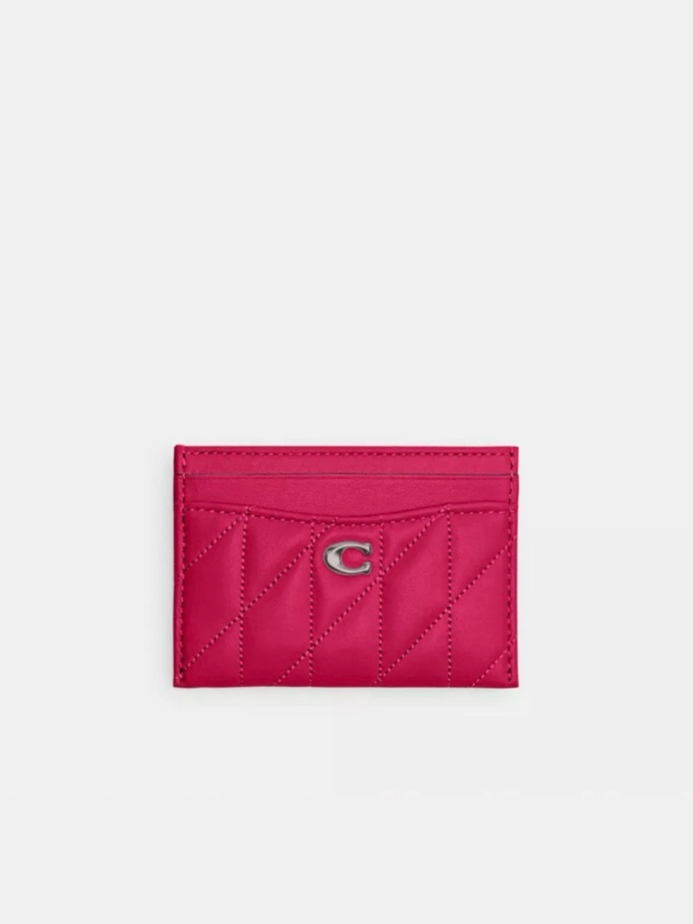 NWT Coach Essential Card Case w/ Pillow Quilting, Dragonfruit/Silver